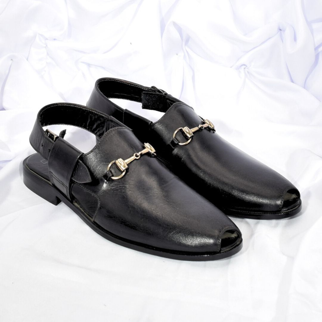 Black Men Leather Peshawari Chappal M0141