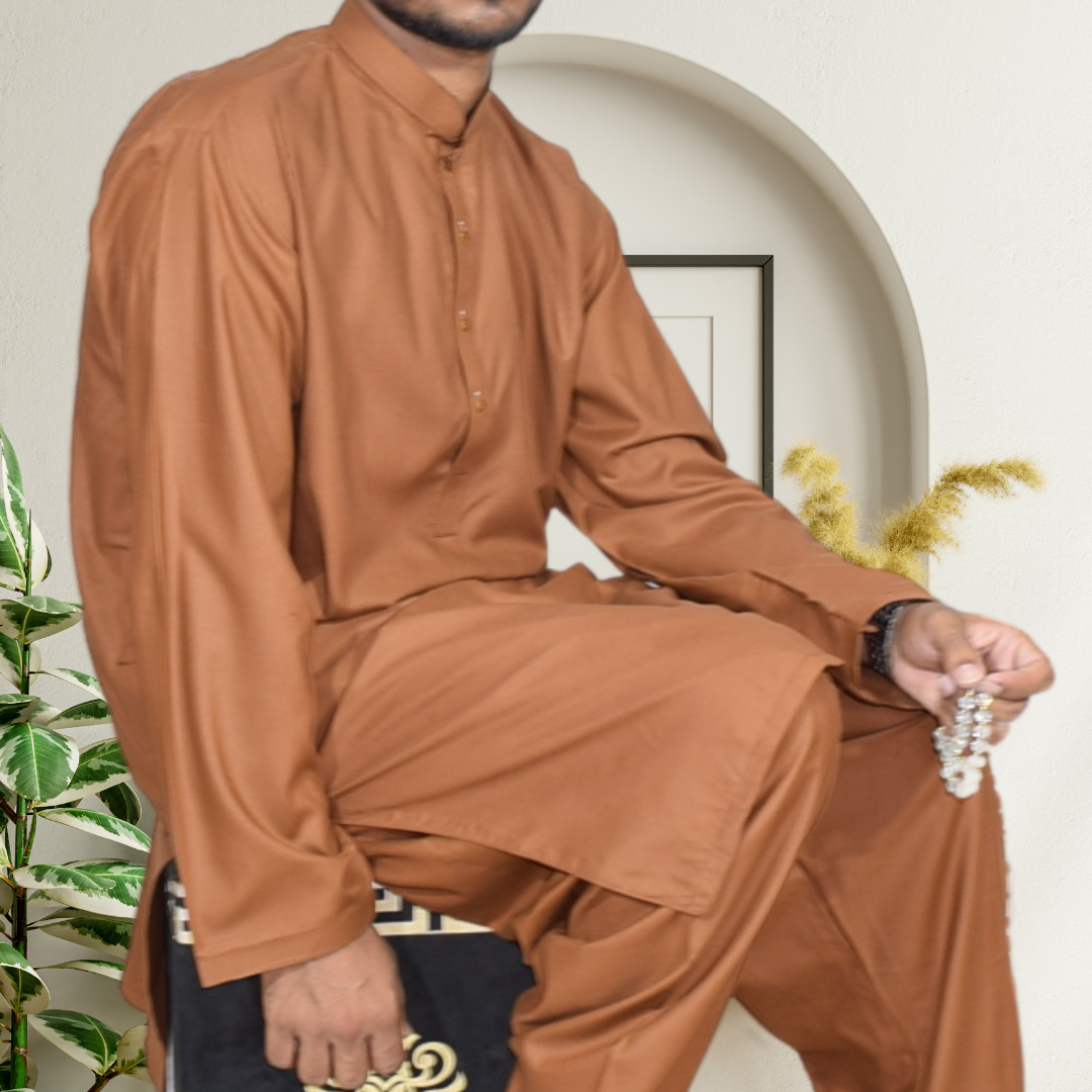 Sienna Brown Men's Plain Kameez Shalwar Stitched Suit MSK0001