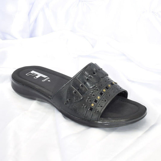 Women Black Leather Wedge Shoes SH0350