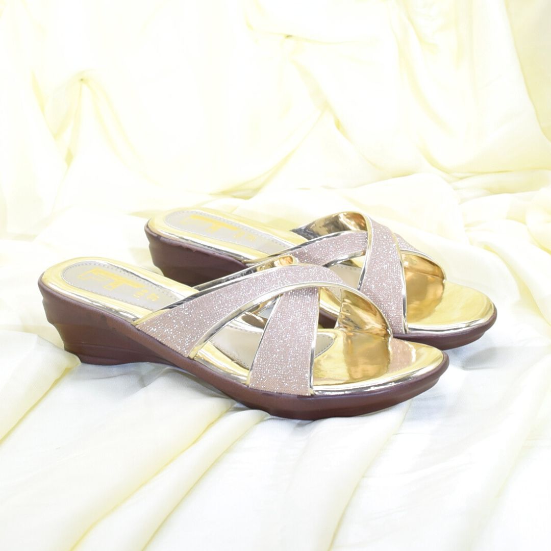 Women Golden Low Wedge Shoes SH0385