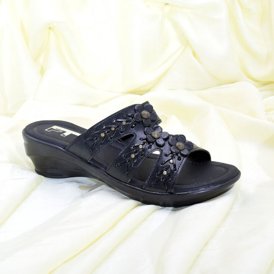 Women Black Leather Wedge Shoes SH0348